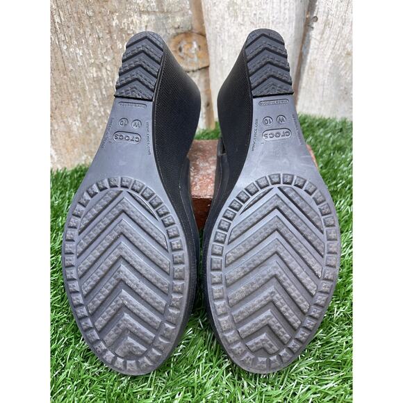 CROCS Farrah Black Slingback Wedge Platform Peeptoe Sandals Heels Women's 10 - Picture 6 of 7